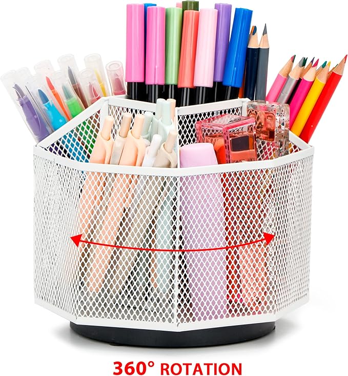 Exerz Desk Organiser/Mesh Desk Tidy Candy/Pen Holder/Multifunctional Organiser 360 Rotating-DeskLoop Office