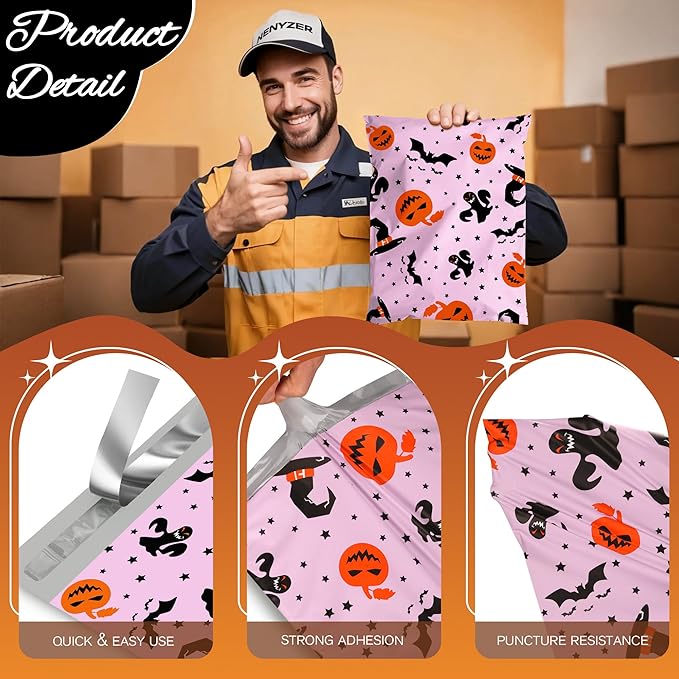 Halloween Poly Mailer 14.5x19 Inch 50 Pcs, Waterproof Shipping Bags for Clothing, Tear-Resistant Mailier Bags, Strong Mailing Bags with Self-Seal - Purple-DeskLoop Office