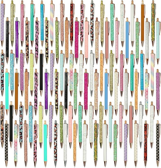 100 Pcs Fancy Pens Bulk Pretty Cute Glitter Ballpoint Sparkly Metal Pens Black Journaling Ink Pen Medium Point 1.0 mm for Women Nurse Teacher School Office Graduation Gift-DeskLoop Office