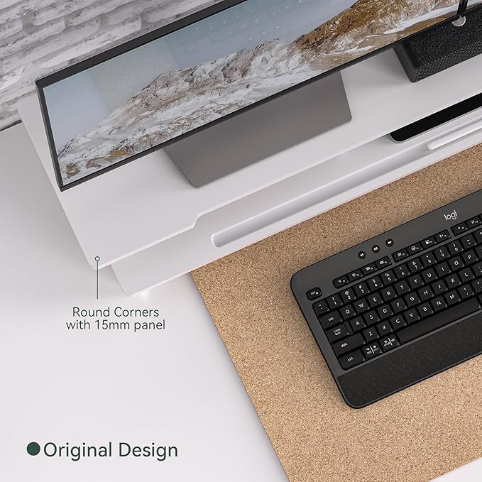 Monitor Stand Dual Monitor Stand Riser for Desk,Wood Desk Shelf Storage Organizer with Phone Tablet Holder (42.5 Inch, White)-DeskLoop Office