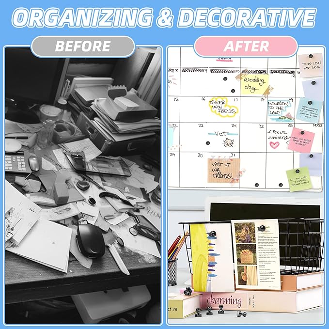 VNDUEEY 20Pcs Strong Fridge Magnets, Black Refrigerator Magnets, Magnetic Push Pins, Strong Whiteboard Magnets for Locker, Map, Kitchen, Office, School, Adults-DeskLoop Office