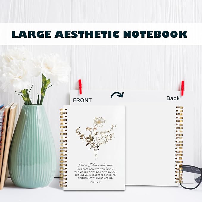 BearCake Peace I Leave with You Floral Christian Notebook Journal, Christian Gifts for Women, Bible Notebooks for Note Taking, Bible Journaling Notebook, Hardcover Spiral Notebook 5.5x8.3-DeskLoop Office