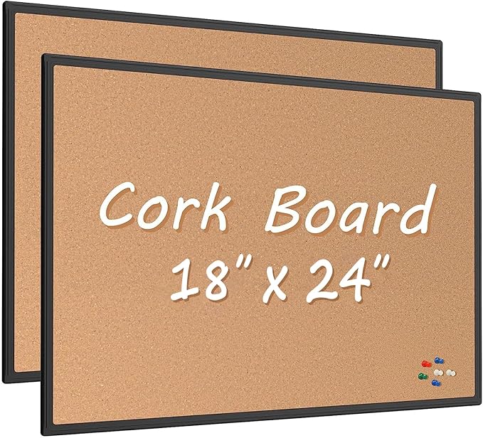 Board2by 2-Pack Cork Board Bulletin Board 24 x 18, Black Aluminium Framed Corkboard, Office Board for Wall Cork, Large Wall Mounted Notice Pin Board with 32 Push Pins for School, Home & Office-DeskLoop Office