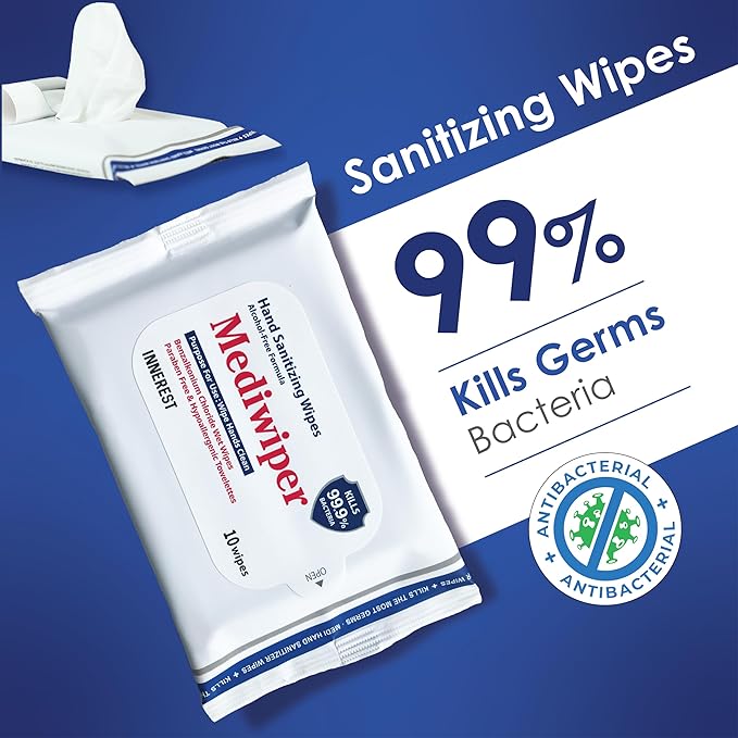 Mediwiper 10 Count Alcohol-Free Sanitizing Wipes Disinfecting Large Unscented Wet Wipes Bulk, Hand Sanitizer (10 Wipes, 100 Wipes (10 * 10))-DeskLoop Office