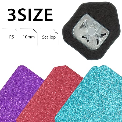 QIQQIKIN Corner Cutter 3 in 1 (R5+10MM+Scallop) Edge Rounder Punch, Paper Corner Punches for Paper Crafts, Picture Photo Clipper Laminating Scrapbook Chomper Business Card Making Junk Journal Supplies-DeskLoop Office