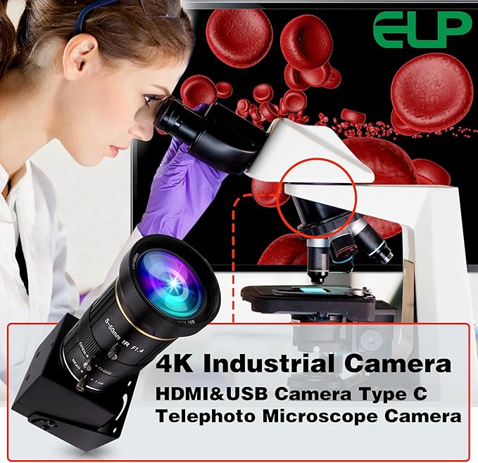 ELP 4K USB HDMI USB Camera Manual Zoom Webcam Variable Focus PC Camera Mini Close-up Camera for Computer H.264 Telescope USB Security Camera 8mp IMX415 Industrial CCTV Camera (5-50mm 10X Zoom Lens)-DeskLoop Office