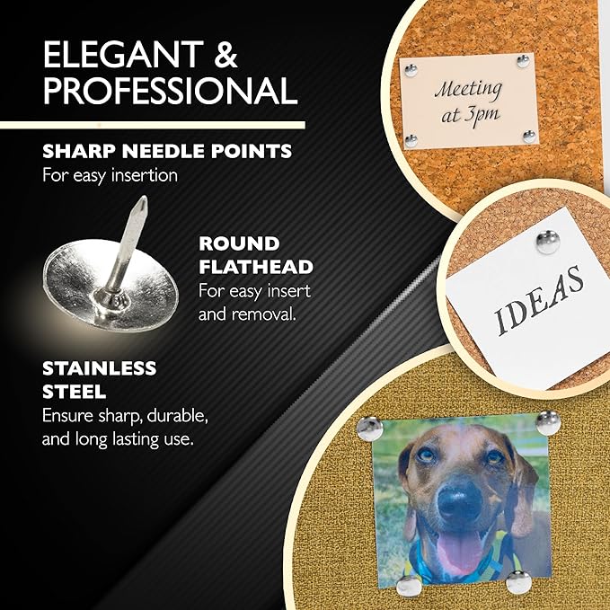 BAZIC Push Pins, Nickel Silver Flat Head Steel Point Thumb Tacks Pin for Cork Bulletin Board Map Posters Picture Office School (200/pack), 1-Pack…-DeskLoop Office