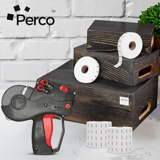 Perco USE by Labels for Monarch 1136 Price Gun - 8 Rolls, 14,000 Marking Labels - with Bonus Ink Roll Included-DeskLoop Office