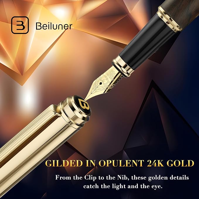 BEILUNER 316 Fountain Pen, Stunning Luxury Blackwood, 24K Gilded Nib, Gorgeous - Image 7