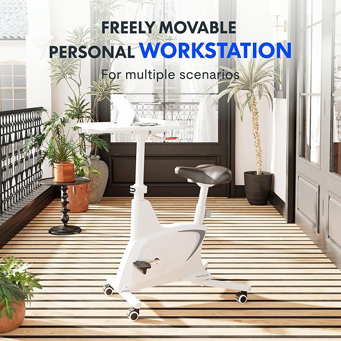 FLEXISPOT 3-in-1 Small Standing Desk Adjustable Height Movable Rolling Desks Laptop Desks Workstation with Integrated Pedal Exerciser Wide Seat, Desk for Home Office Corner Small Space, White-DeskLoop Office