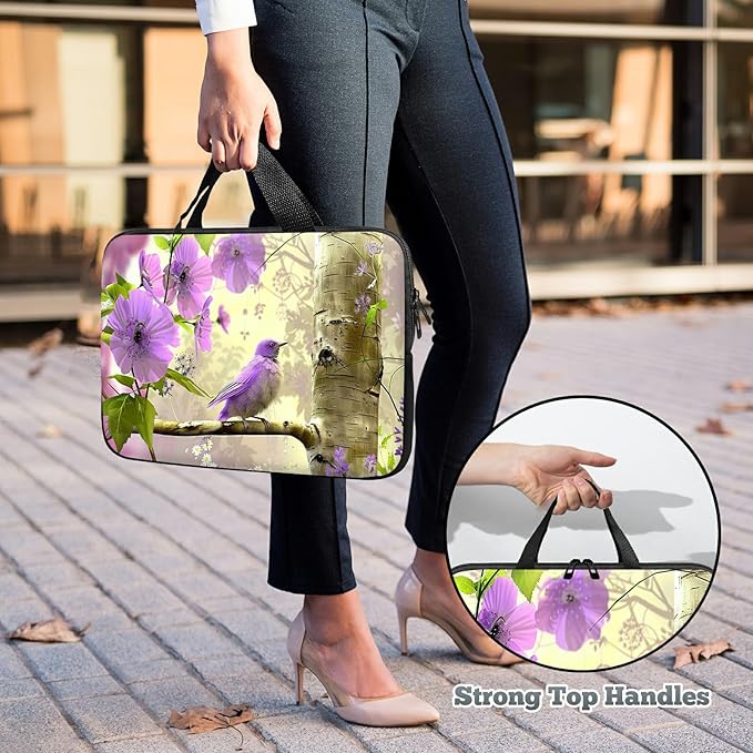 Laptop Sleeve Case Bag 15 inch, Purple Florals Hummingbird Slim Carrying Case Durable Handbag Travel Laptop Bag for 15 inch MacBook Air M3/M2/15 Pro/Surface Laptop 7/6/5/4/3/ Dell XPS 15 Plus