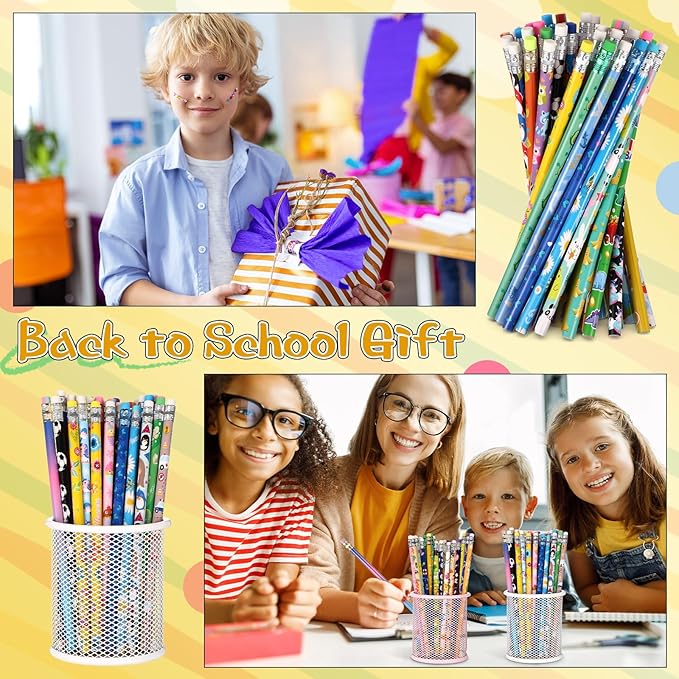 Sabary 100 Pcs Assorted Wood Pencil Bulk 50 Styles #2 HB Colorful Novelty Fun Dinosaur Animals Fruits Sports Pencils with Erasers Back to School Supplies for Kids Student Teacher Classroom Reward-DeskLoop Office