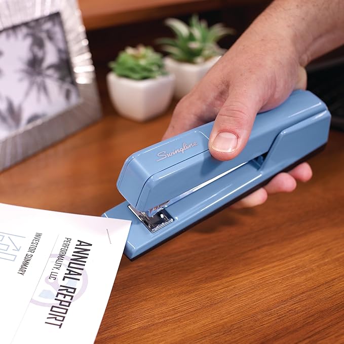 Swingline Stapler, 30 Sheet Capacity, 747 Classic Stapler, Jam Free, Metal, Sky Blue (74708)-DeskLoop Office