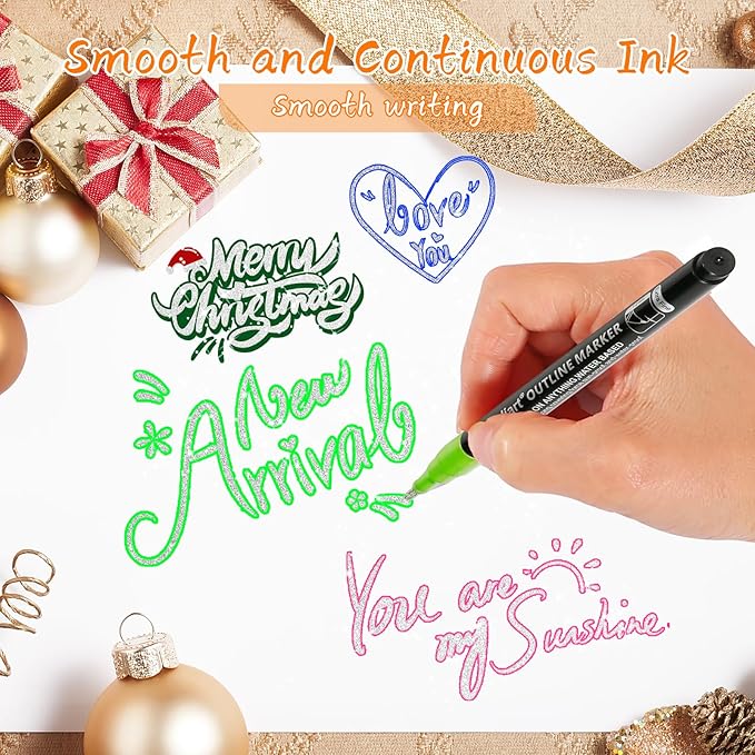 Caliart Outline Glitter Markers, 24 Colors Shimmer Metallic Glitter Pens Tween Teen Girl Gifts Trendy Stuff, Cool Fun Craft Arts Supplies Set for Kids 4-6-8-10-12-DeskLoop Office