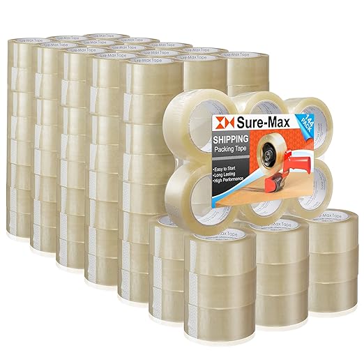 Sure-Max Premium Carton Packing Tape 1.8 mil 330 Feet (110 Yards) - Clear - 4 Cases (144 Rolls Total)-DeskLoop Office
