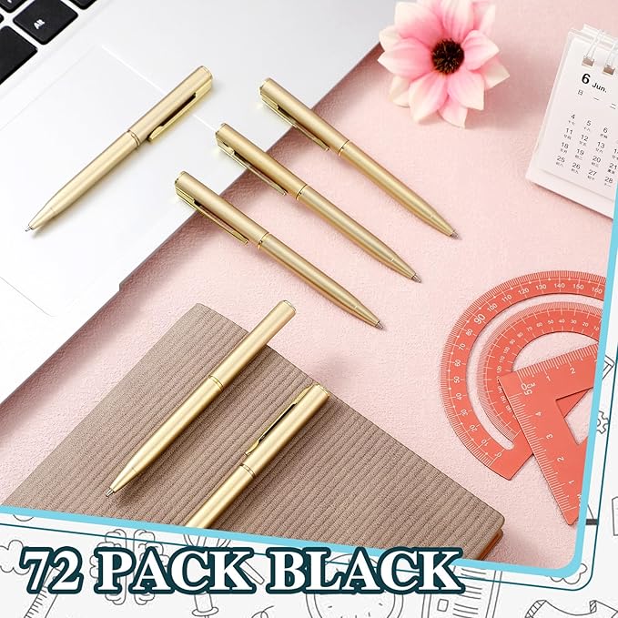 Teling 72 Pcs Small Ballpoint Pen Mini Pens Bulk 4 Inch Short Small Tiny Black Ink Ballpoint Writing Tool for Notebook Pockets Signature Notepads School Office(Gold,Classic Style)-DeskLoop Office