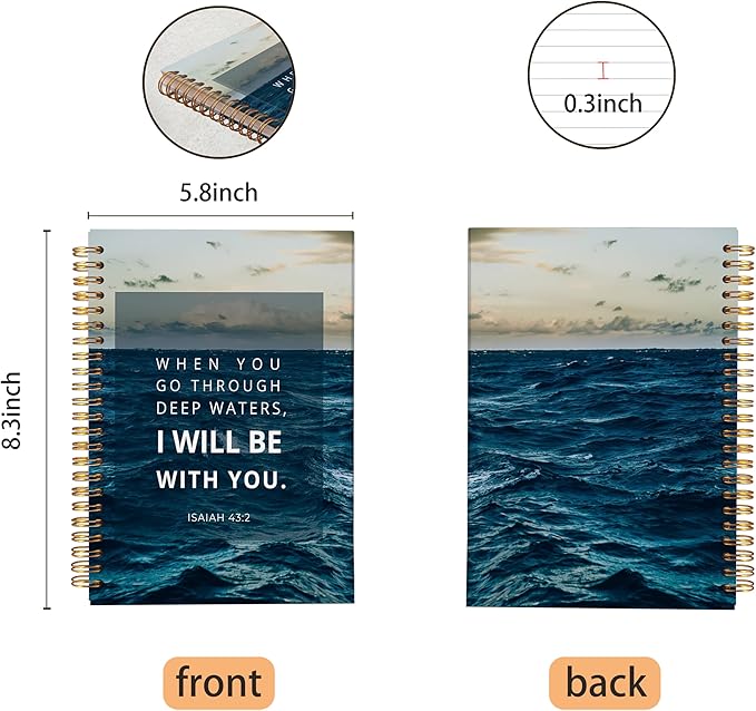 VNWEK Bible Christian Notebook Journal - Christian Journals for Writing Women, Bible Journaling Notebook, Christian Gifts for Women Men Faith, Notebook Spiral Bound with, Isaiah 43 2 Writing Pads-DeskLoop Office