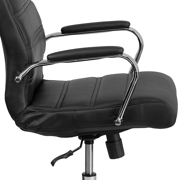 Flash Furniture Whitney High-Back Swivel LeatherSoft Desk Chair with Padded Seat and Armrests, Adjustable Height Padded Office Chair, Black/Chrome-DeskLoop Office
