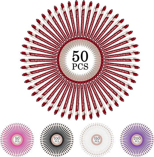 STREADVE 50 Personalized Custom Pens Engraved Writing Pen with Name Logo, Customized Promotional Items Stylus Pen Gifts for Communion Wedding Men Women Realtor Business, Deep Red-DeskLoop Office