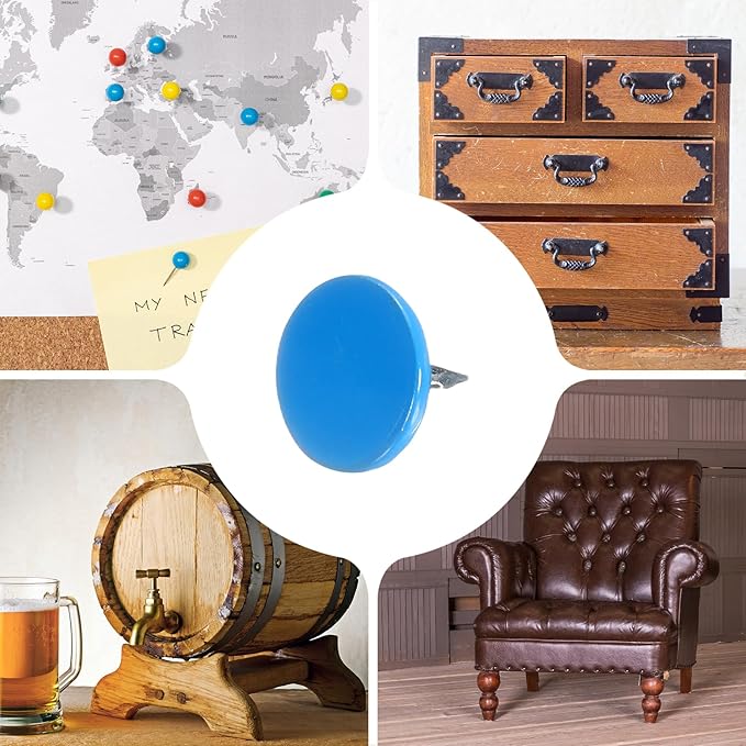 uxcell 150Pcs Upholstery Tacks, 11mmx10mm Flat Head Thumb Tack Decorative Furniture Nails Push Pins for Furniture Sofa Headboards, Blue-DeskLoop Office