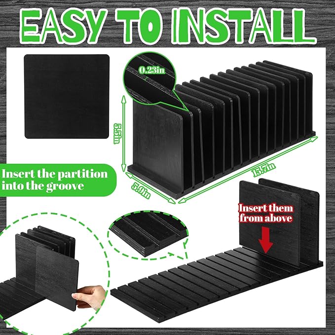 Desk Mail Organizer Wood File Holders 15 Slots Desk Organizer Countertop Letter Sorter Desktop Mail Paper Holder Folder Filing Cell Phone Document Storage Tray(Black)-DeskLoop Office