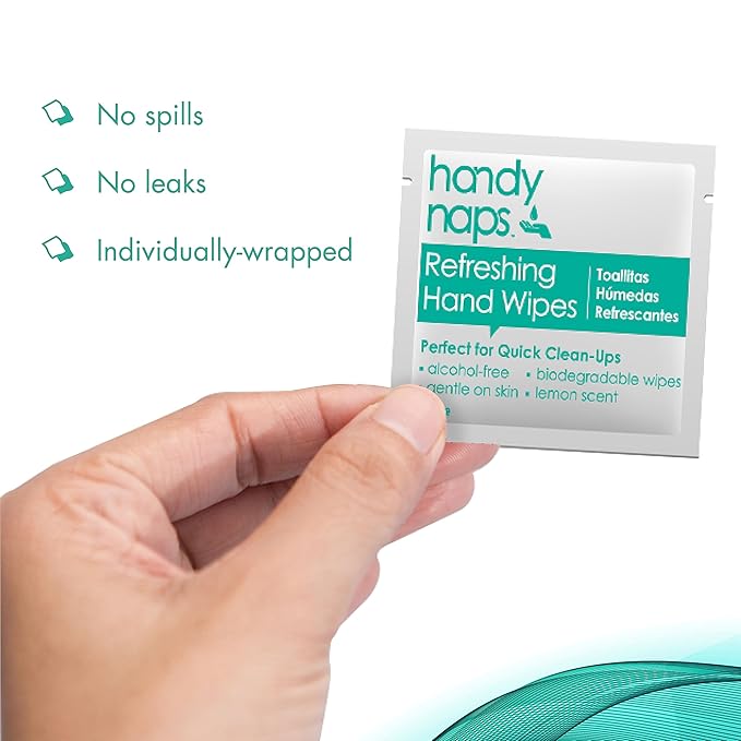 Handynaps Alcohol-Free Hand Wipes With Fresh Lemon Scent, Gentle On The Skin - Box of 100 Individually Wrapped Wipes For Adults and Kids, Travel Essentials-DeskLoop Office