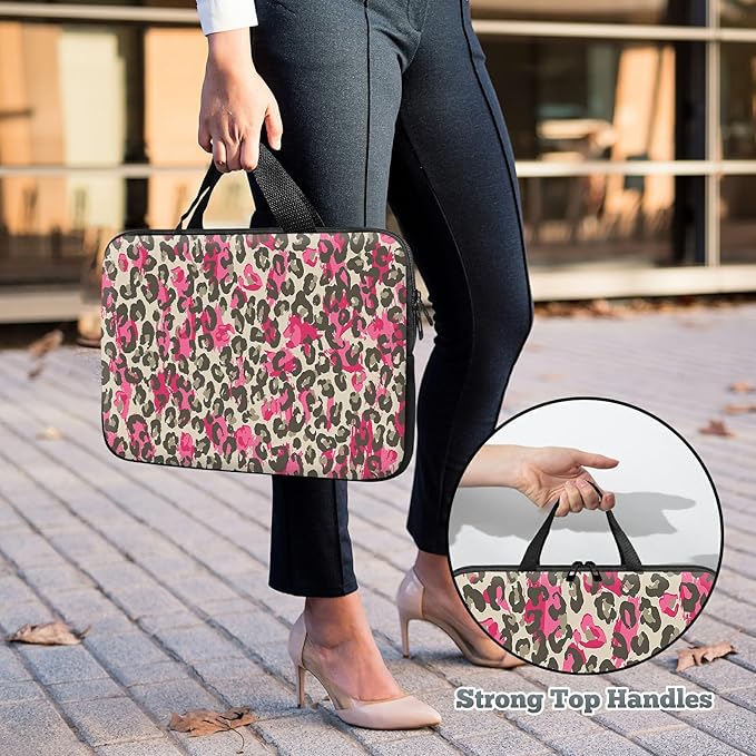Laptop Sleeve Case Bag 15 inch, Pink Leopard Slim Carrying Case Durable Handbag Travel Laptop Bag for 15 inch MacBook Air M3/M2/15 Pro/Surface Laptop 7/6/5/4/3/ Dell XPS 15 Plus