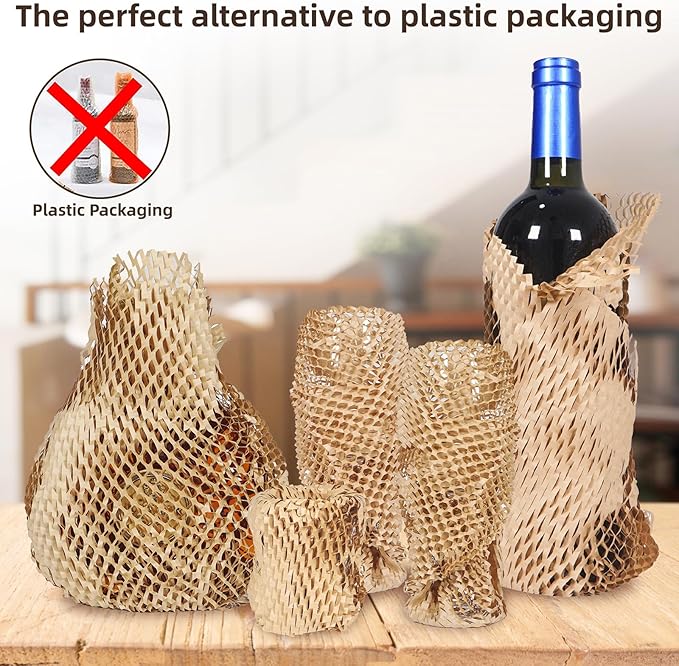 Honeycomb Packing Paper Wrap 12"x100' Sustainable Alternative to Bubble Wrap for Moving Shipping/Gift, Biodegradable & Fully Recyclable Bubble Paper Wrapping with 20 Fragile Sticker……-DeskLoop Office