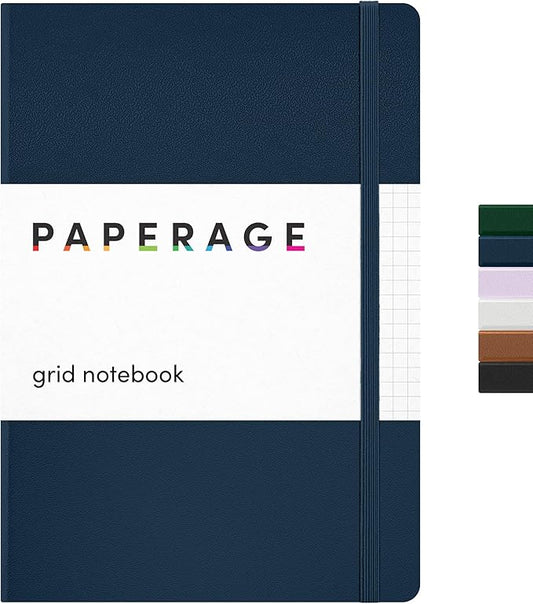 PAPERAGE Graph Paper Journal Notebook, (Navy), 160 Pages, Medium 5.6 in x 8 in - 100 GSM Thick Paper – Hardcover Grid Notebook for Work or School-DeskLoop Office