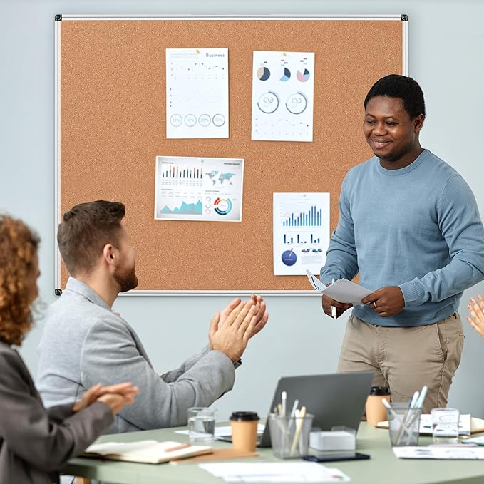 Board2by Extra Large Cork Bulletin Board 48" X 48", Silver Aluminum Framed 4'x4' Corkboard for Wall, Wall Mounted Notice Pin Board with 18 Push Pins for School, Home & Office-DeskLoop Office