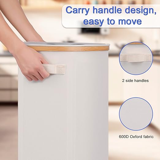 Efluky Recycling Bin 100L, 26 Gallon, Beige, D-Shaped, Oxford Fabric, 17.32"L x 12.9"W x 11.46"H, 2 Removable Inner Bags, Lightweight, Open-Top, Cycling, Kitchen-DeskLoop Office