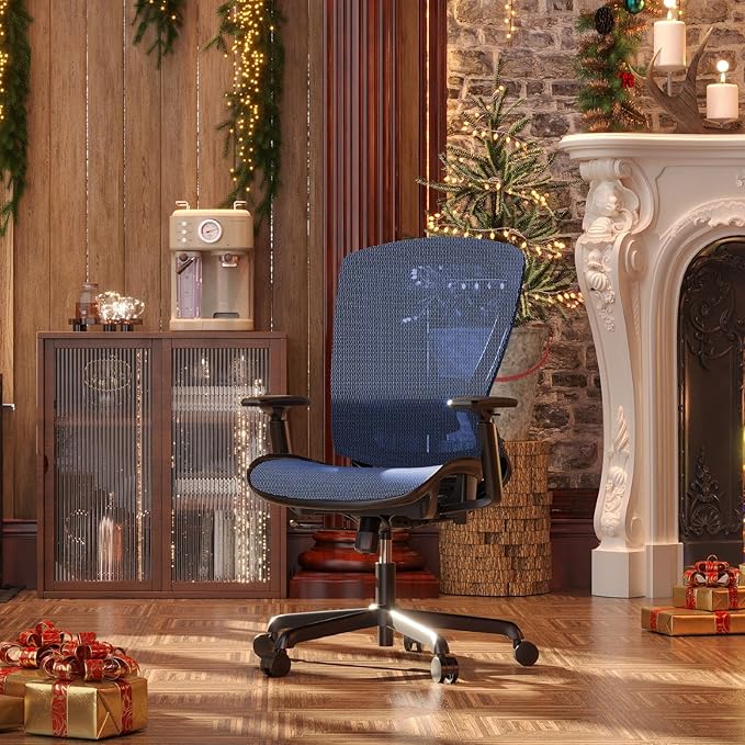 ELABEST Mesh Office Chair,Ergonomic Computer Desk Chair,Sturdy Task Chair- Adjustable Lumbar Support & Armrests,Tilt Function,Comfort Wide Seat,Swivel Home Office Chair (Blue)-DeskLoop Office