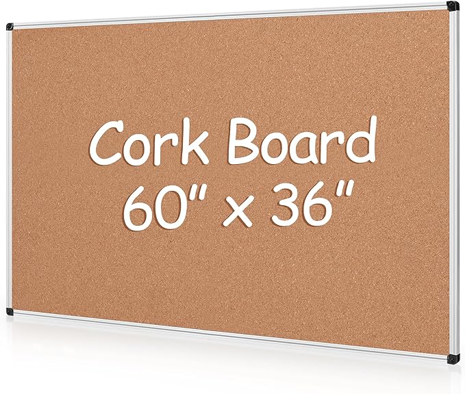 Board2by Extra Large Cork Bulletin Board 60" X 36", Silver Aluminum Framed 5'x3' Corkboard for Wall, Wall Mounted Notice Pin Board with 18 Push Pins for School, Home & Office-DeskLoop Office