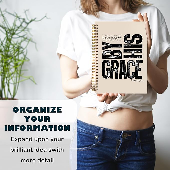 BearCake Christian Notebook Journal, Christian Gifts for Women, By His Grace Scripture Prayer Journal for Women, Bible Journaling Neutral Hardcover Spiral Notebook 5.5x8.3-DeskLoop Office