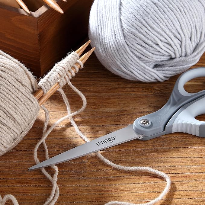 LIVINGO 3 Pack Scissors for Office: Sharp Stainless Steel Shears Heavy Duty All Purpose for Cutting Crafting Paper Fabric, Gray Comfort Handles, 8.5 Inches-DeskLoop Office