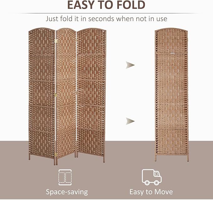 HOMCOM Room Divider, 3 Panel Folding Privacy Screen, 6FT Tall Portable Wicker Weave Partition Wall Divider for Bedroom, Home Office, Natural-DeskLoop Office
