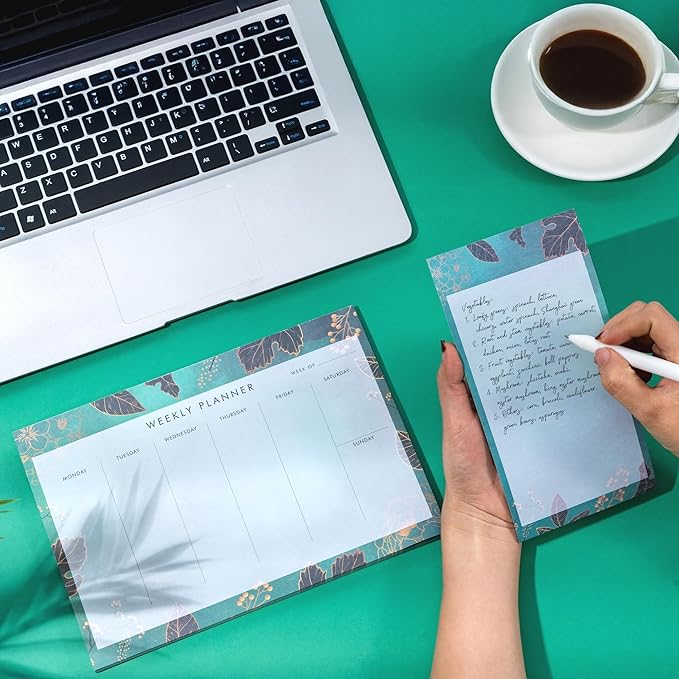 Undated Weekly Planner Notepad 10x7 To Do List Note Pad 52 Weekly Desk Planner Calendar Tear Off Daily Planning Pad for Work,School,Home,Ofiice Supplies, Matching Notepad,Green-DeskLoop Office