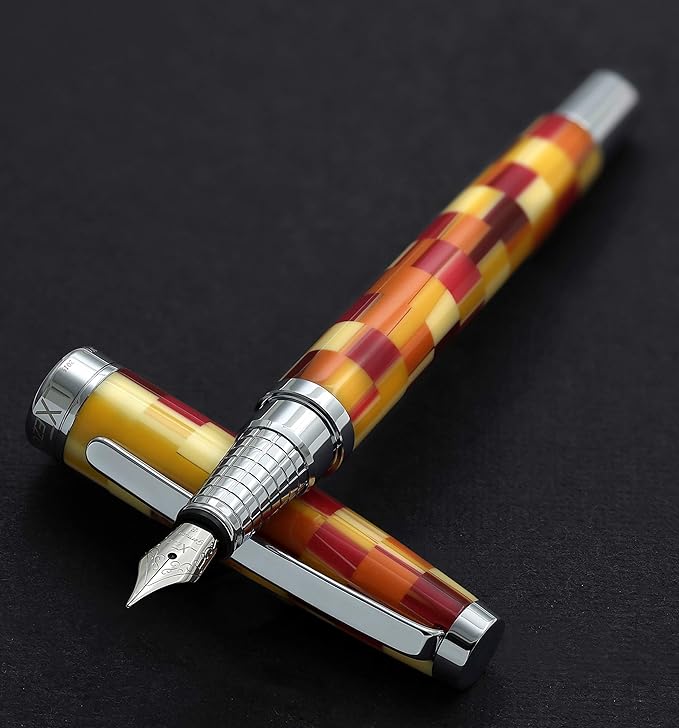 Xezo Urbanite Fine Point Fountain Pen. Retro Red, Yellow, Orange, and Cream Colors with Chrome Plating. Limited Edition and Serialized. No Two Alike-DeskLoop Office
