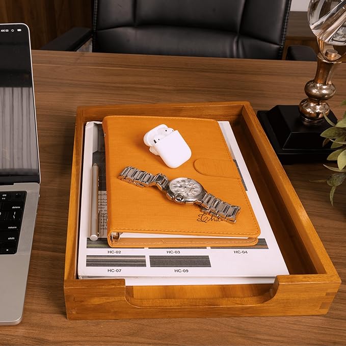 KOLWOVEN Wood Letter Tray -Load Documents Tray for Office Desktop Organizer - Desk Magazine, File, Folder, Paper Holder - Paper Document File Tray Front Drak Brown-DeskLoop Office