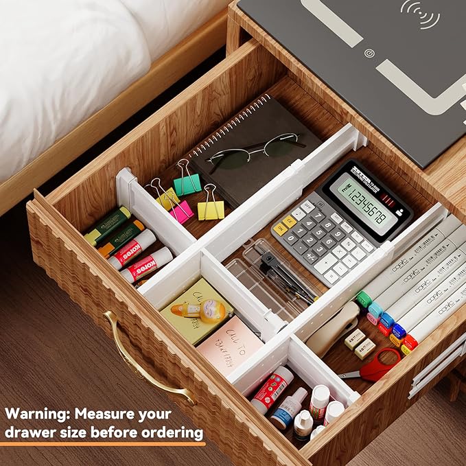 REBECAT 10 Pack Drawer Dividers for Clothes Adjustable Drawer Dividers 4" High Expandable from 15"-21" for Dresser Baby Clothes Bathroom,Bedroom Kitchen and Office Storage,White-DeskLoop Office