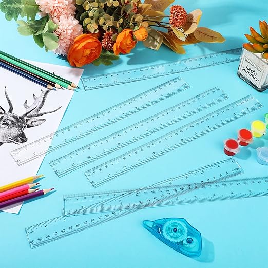 Zonon 30 Pcs 12 Inch Plastic Ruler Assorted Colors Ruler Bulk with Centimeters Millimeter and Inches Rulers First Day of School Gift for Kids School Classroom Office Supplies(Clear,Plastic)-DeskLoop Office