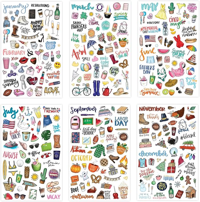 bloom daily planners Holiday Seasonal Planner Sticker Sheets - Vintage Seasonal Sticker Pack - Over 310 Stickers Per Pack!-DeskLoop Office