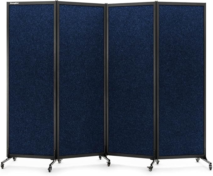 Upgrade Version Room Partition and Divider, Freestanding Rolling Dividers with Wheels,Office Privacy Screen Divider Wall,Classroom Felt Dividers,8'2"L* 6'7"H,4 Panel,Blue-DeskLoop Office