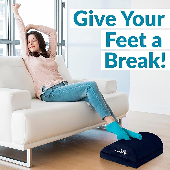 ComfiLife Foot Rest for Under Desk at Work – Adjustable Desk FootRest for Office Chair, Gaming Accessories – Ergonomic Teardrop Design for Back, Hip & Leg Pain Relief – 100% Memory Foam (Navy)-DeskLoop Office