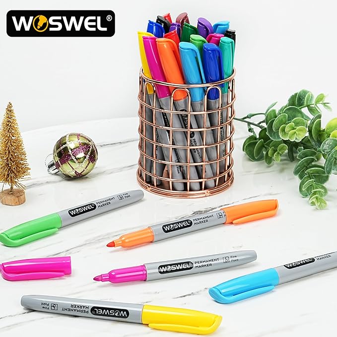 Permanent Markers Bulk, 144 Pack Permanent Marker Set, 12 Assorted Colors, Fine Point Tip, Fast Dry, Waterproof, work on Plastic, Glass, Metal, Wood and Stone, Perfect for School, Office, Home-DeskLoop Office