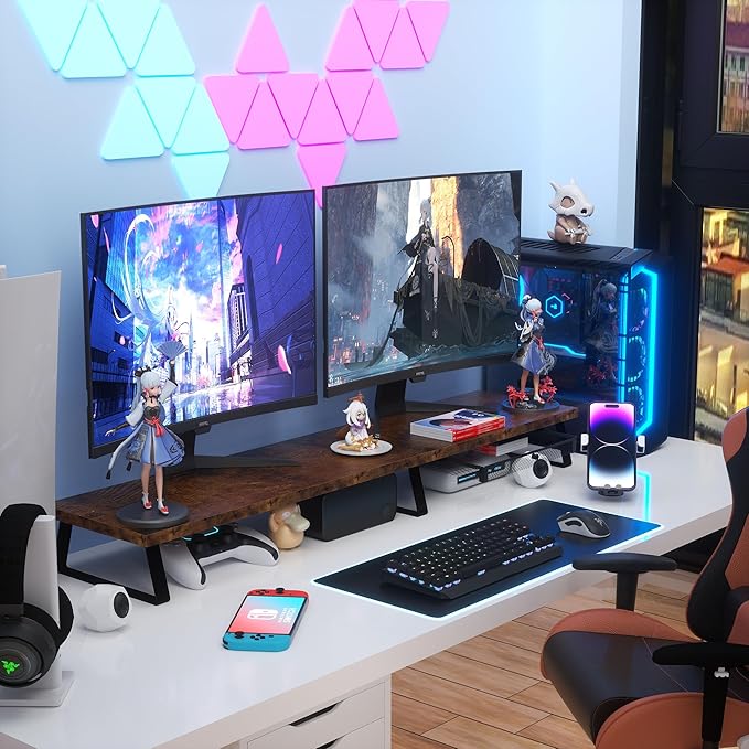 Aothia Dual Monitor Stand Riser - Metal Leg Monitor Stand with Drawer, Desk Shelf for PC, Laptop & Screen (Vintage)-DeskLoop Office