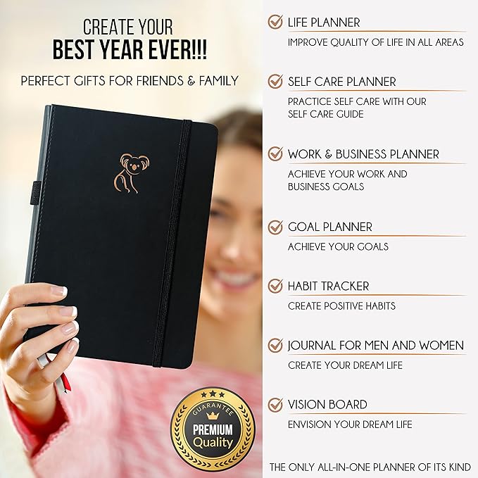 Life Planner - Gratitude Journal for Men & Women | Daily, Weekly & Monthly Planner with Budget Section, Time Blocking, Habit Tracker for Peace of Mind Planning to Increase Productivity & Happiness-DeskLoop Office