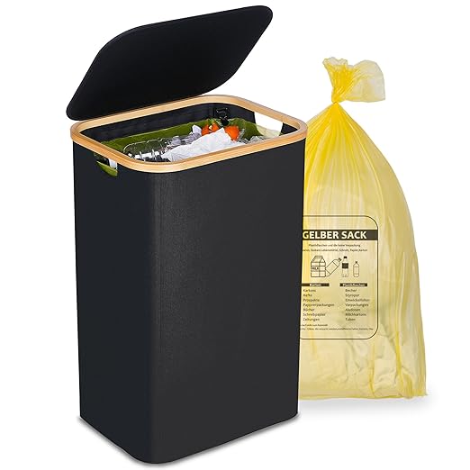 efluky Recycling Bin Holder 100L, 26 Gallon Trash Can with Lid, Garbage Bag Holder for Yellow Bags, Easy Removal, (Inner Bag Not Included) -Black-DeskLoop Office