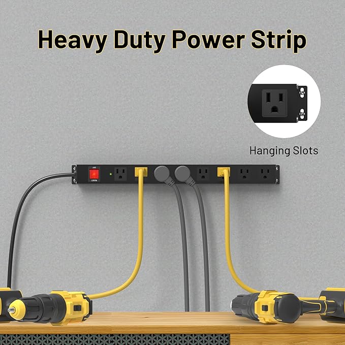 KF 8 Outlet Heavy Duty Power Strip Surge Protector, 2100J Surge Protection Metal Power Strip, 15A/1875W Mountable Power Strips with Upgraded Switch, 14AWG 6FT Extension Cord, Black-DeskLoop Office