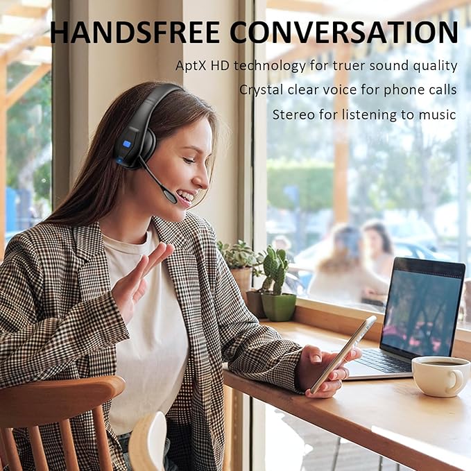 Conambo Noise Cancelling Bluetooth Headset V5.1, 35Hrs HD Talktime CVC8.0 Dual Mic Hands-Free Wireless Headset, Bluetooth Headphones with Mute Button for Cell Phones Business Home Office Trucker-DeskLoop Office